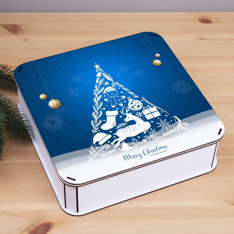Коробка квадратная 24 см «Merry Christmas» с елочкой